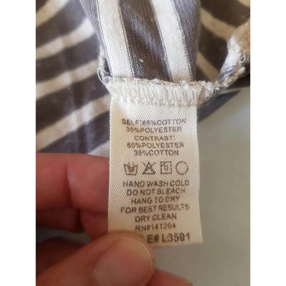 Hem & Thread Womens Blouse Size Large Front Panel Crochet Long Sleeve Striped - Picture 10 of 14